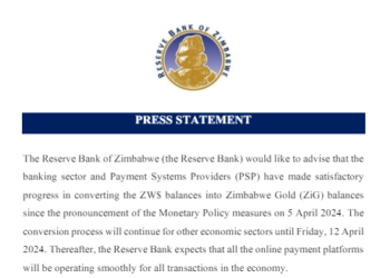 Reserve Bank of Zimbabwe Announces Progress in Transition to Zimbabwe Gold (ZiG) Balances
